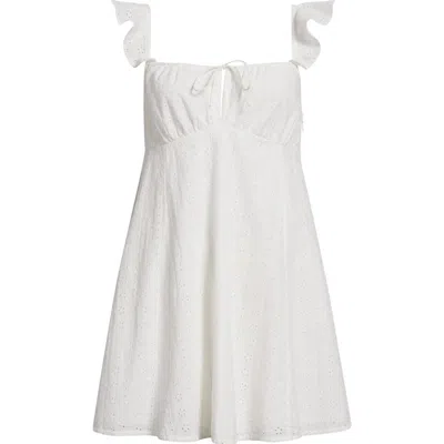 Bp. Eyelet Embroidery Flutter Sleeve Minidress In White