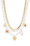 Bp. Faux Pearl Layered Charm Necklace In Gold