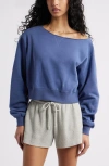 Bp. Fleece Detail Off The Shoulder Sweatshirt In Blue