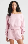 Bp. Fleece Detail Off The Shoulder Sweatshirt In Pink