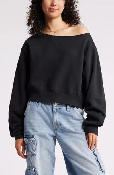 Bp. Fleece Detail Off The Shoulder Sweatshirt In Black