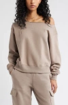 Bp. Fleece Detail Off The Shoulder Sweatshirt In Brown