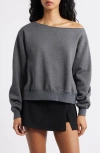 Bp. Fleece Detail Off The Shoulder Sweatshirt In Gray