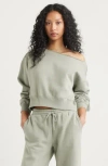 Bp. Fleece Detail Off The Shoulder Sweatshirt In Green