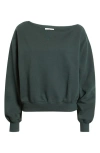Bp. Fleece Detail Off The Shoulder Sweatshirt In Green