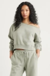 Bp. Fleece Detail Off The Shoulder Sweatshirt In Green Halo