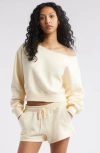 Bp. Fleece Detail Off The Shoulder Sweatshirt In Ivory Gleam