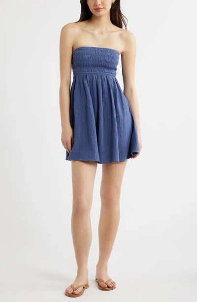 Bp. Floral Cutout Strapless Minidress In Blue