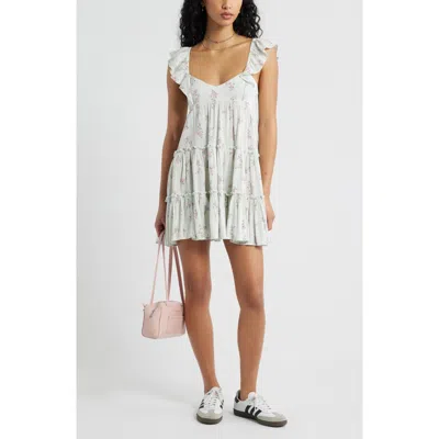Bp. Floral Flutter Sleeve Cotton Blend Mini Sundress In Blue