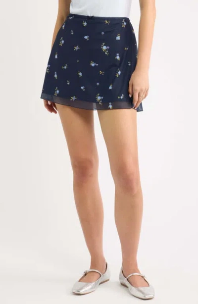 Bp. Floral Mesh Miniskirt In Blue