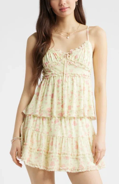 Bp. Floral Mesh Ruffle Trim Camisole In Yellow