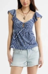 Bp. Flutter Sleeve Top In Blue