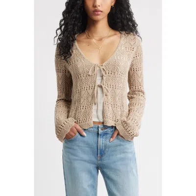 Bp. Fly Away Tie Front Crochet Cardigan In Neutral