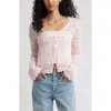 Bp. Fly Away Tie Front Crochet Cardigan In Pink