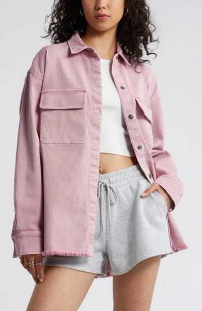 Bp. Frayed Oversize Twill Workwear Shirt In Purple Cloud