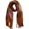 Bp. Fringe Blanket Scarf In Brown- Purple Multi Plaid