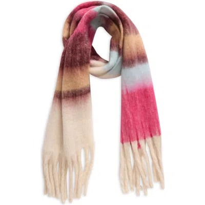 Bp. Fringe Blanket Scarf In Brown-pink Multi Stripe