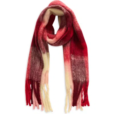 Bp. Fringe Blanket Scarf In Red Multi Plaid