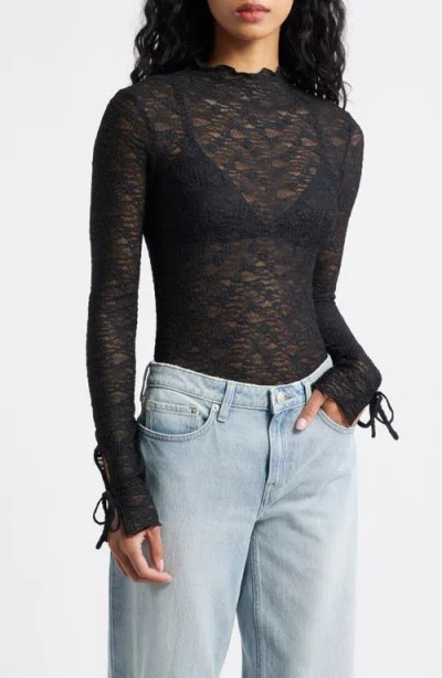Bp. Funnel Neck Lace Top In Black