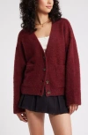 Bp. Fuzzy Cardigan In Red Grape