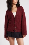 Bp. Fuzzy Cardigan In Red Grape
