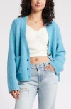 Bp. Fuzzy Cardigan In Teal Dolphin