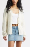 Bp. Fuzzy Scoop Neck Cardigan In White