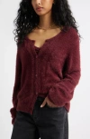 Bp. Fuzzy Scoop Neck Cardigan In Burgundy