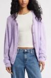 Bp. Fuzzy Scoop Neck Cardigan In Purple