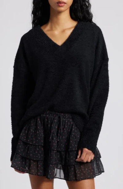 Bp. Fuzzy V-neck Sweater In Black
