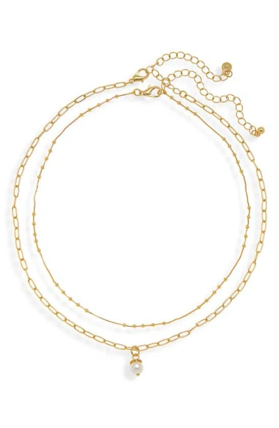 Bp. Genuine Pearl Layered Necklace In 14k Gold Dipped