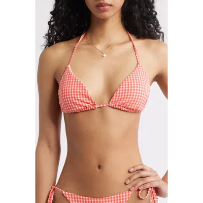 Bp. Gingham Classic Triangle Bikini Top In White- Bittersweet Gingham