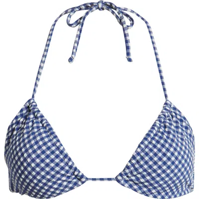 Bp. Gingham Classic Triangle Bikini Top In White- Moondance Gingham