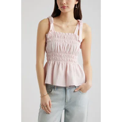 Bp. Gingham Shirred Linen Blend Top In Pink