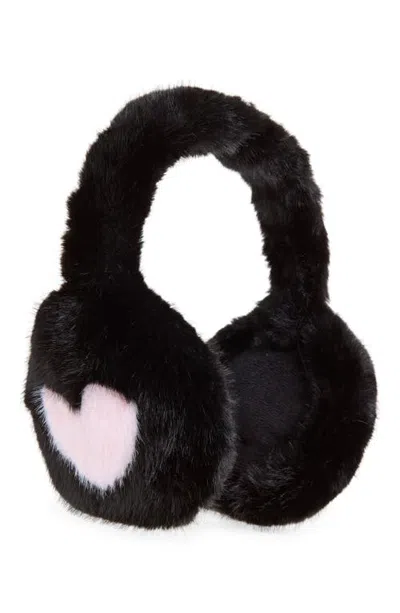 Bp. Heart Faux Fur Earmuffs In Black- Pink Heart