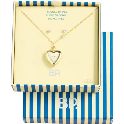 Bp. Heart Locket & Cubic Zirconia Stud Set In Gold