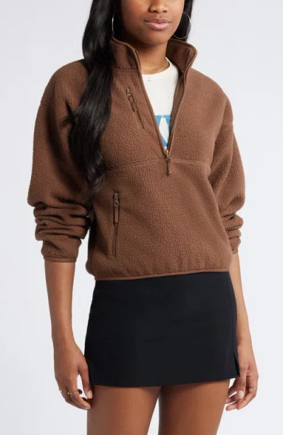 Bp. High Pile Fleece Quarter Zip Pullover In Brown Terra