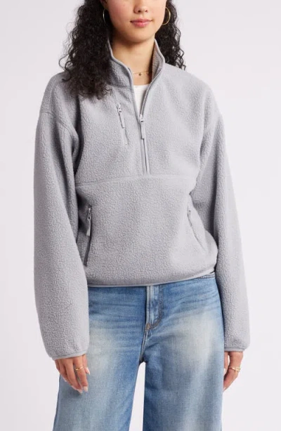Bp. High Pile Fleece Quarter Zip Pullover In Grey Weathervane