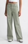 Bp. High Waist Wide Leg Twill Pants In Green Halo