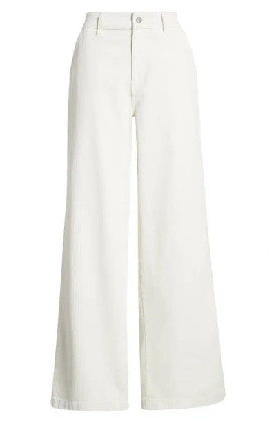 Bp. High Waist Wide Leg Twill Trousers In White Blanc