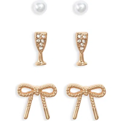 Bp. Holiday Set Of 3 Stud Earrings In Gold