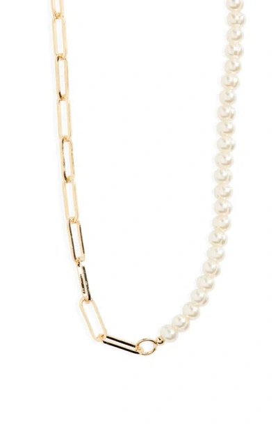 Bp. Imitation Pearl & Paper Clip Chain Necklace In Gold