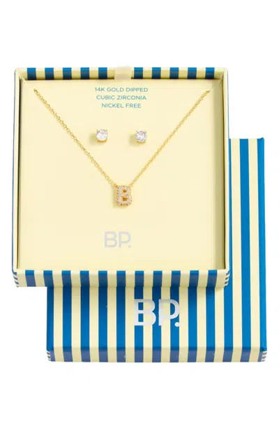 Bp. Initial Pendant Necklace & Stud Earrings Set In Gold