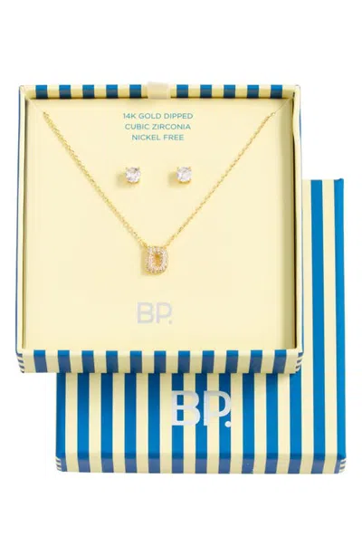 Bp. Initial Pendant Necklace & Stud Earrings Set In Gold