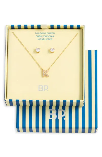 Bp. Initial Pendant Necklace & Stud Earrings Set In Gold