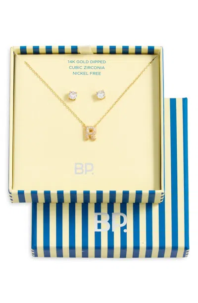 Bp. Initial Pendant Necklace & Stud Earrings Set In Gold