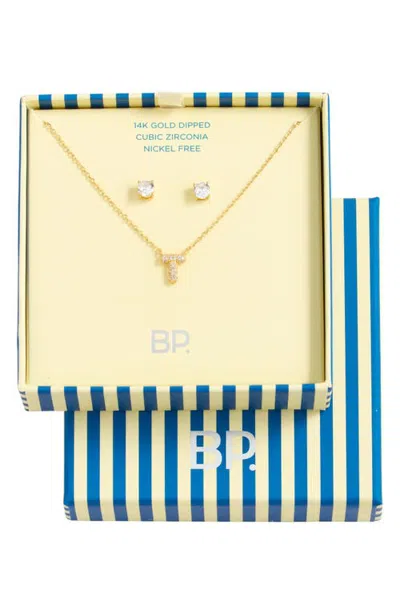 Bp. Initial Pendant Necklace & Stud Earrings Set In Gold