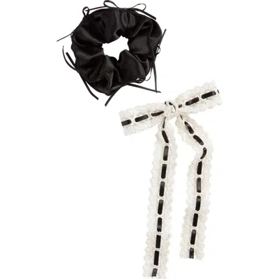Bp. Lace Bow Barrette & Scrunchie Set In Black