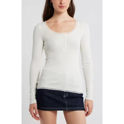 Bp. Lace Trim Cotton Blend Rib Henley In White