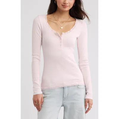 Bp. Lace Trim Cotton Blend Rib Henley In Pink